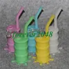 Wholesale Mini glow in the dark Silicone Rigs hookah Dab Bongs Jar Water pipe Silicon Oil Drum Rig