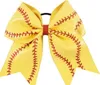 7 Inch Baseball Hair Bow Softball Hair Bow White Baseball Cheer Bow For Cheerleader Girls School