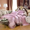 Conjunto de cama de luxo Gold Silver Café Jacquard Queen / King Size Steen 4 Pcs Algodão Silk Lace Duvet Capa de Cama CNY629