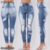 Novo 2018 Verão occident Ultra Stretch Buraco Rasgado Calça Jeans de cintura alta Feminino Denim Calças Lápis Calças Para As Mulheres Skinny Jeans