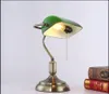lampes de bureau en bronze antiques lampes de table traditionnelles lampe de lecture verre vert lampe de bureau de travail réglable chambre d'éclairage en laiton