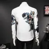 Moda tendência preta flor camisa homens 2018 primavera floral cópia camisas marca roupas casuais negócio havaiano manga longa camisas