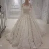 Uzun Kollu Dantel Gelinlik Seksi Jewel Boyun Boncuklu Aplikler Balo Gelin Elbise Çekici Suudi Arabistan Tül Uzun Gelinlikler
