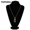 TOPGRILLZ Shiny Skateboard Cartoon Doll Pendant Necklace Gold Color Iced Out Cubic Zircon Men's Hip Hop Jewelry Choker Gifts