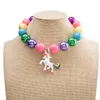 Kinderen sieraden set eenhoorn paard kleurrijke kralen bubblegum chunky kraal ketting armbanden voor kinderen met hangers kerstcadeau meisjes