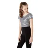 Sparkling Sequins Crop Top for Women Scoop Neck Short Sleeve T Shirts Slim Fit Short Tees Sexy Night Out Clothing