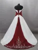 2018 Sexy White And Red Embroidery A-Line Wedding Dresses With Satin Lace Up Plus Size Bridal Gowns Vestido De Novia BA06