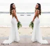 Sexy Backless Sereia Vestidos de Noiva de Laço Costeiras Lace Spaghetti Sweep Train Noiva Vestido Beach Boho vestido de casamento feito sob encomenda