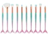 10pcs / réglage des brosses de maquillage pour les yeux Set sirène manche conception conception blush poudre à paupières eyeliner eyeliner yeux de mélange de mélange ventilateur de nez de maquillage 4