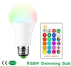 調光型RGB LED電球E27 B22 3W 5W 10W高輝度480LMプラスチックアルミニウムリモートコントロールライト220 270角ホワイトAC 85-265V