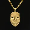 Nieuwe mode persoonlijkheid Men Hiphop ketting geel goud vergulde roestvrijstalen masker hang ketting met 5 mm 70 cm Cubaanse ketting voor mannen