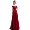 New Fashion Dresses Red Wine Long Spring And Summer A Shoulder To Prom Evening Dresses Bridesmaid Halter Straps HY120