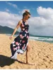 2018 Sexig Deep V-Neck Kvinnor Klänning Baklösa Lång Kjol Chiffon Split Cross Lace Up Summer Dress Ärmlös Beach Maxi Dress Vestidos