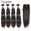 Brazilian Virgin Straight Body Wave Deep Kinky Curly Human Hair Weave 4 Bundles with Closure 13x4 Lace Frontal to Ear