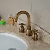 Antique Brass Dual Handle Basin Faucet Widespread 3 Hole Bathroom Mixer Taps Deck Mount