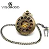 Montre de poche mécanique Antique pour hommes, vent manuel, mode hommes, cadran en bois Cool, Steampunk Vintage squelette, montre de poche pendentif Gi2523