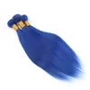 Fasci di capelli vergini blu malesi 8A con chiusura frontale in pizzo Tessiture di capelli umani lisci blu chiaro con frontale 13X4 pre pizzicato