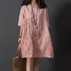 2018 dresses for womens good quality Linen cotton short sleeve loose dress, women plus size stripe patchwork casual dress summer dresses