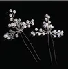 2st Brudkristall Pearl Flower Hair Pins Bröllopsfest Pagant Hårspinnar Bridesmaid Brud Headpiece Hår Smycken Tillbehör