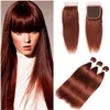 # 33 El cabello virgen indio rojo cobre teje extensiones de trama con cierre de encaje 4x4 Body Wave Dark Auburn 3 paquetes de ofertas con cierre superior