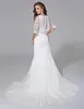 Abiti da sposa eleganti da spiaggia a sirena vintage con corsetto elegante di alta qualità, abiti da sposa in pizzo pieno con cappella e strascico gioiello con perline