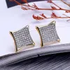 Boucles d'oreilles carrées en forme de cerf-volant pour hommes, 130 pierres CZ, scintillantes, personnalisées, Micro pavé, Hip Hop, bijoux Hip Hop, 296T