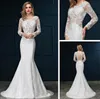 Vintage Summer Bridal Gowns Scoop Neck Sweep Train Lace Wedding Dress with Appliques by Embroidered Full Lace Mermaid Wedding Dresses