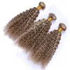 Kinky Curly # 8/613 Brown Blandad Blond Piano Färg Virgin Peruansk Mänsklig Hårbuntar 4PCS Piano Mix Färg Human Hair Weave Extensions