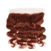 Pacotes Tecer Cabelo Humano Brasileiro Do Marrom avermelhada com Full Frontal Onda Do Corpo # 33 Tecer Cabelo Castanho Escuro com 13x4 Lace Frontal Encerramento