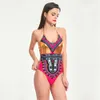 Kvinnor Badkläder Europa USA Trend Färgglada Guld Röd Patchwork Bronzing Print One Piece Swimwear Sexiga Tjejer Noble Charm Ribbon Elasticitet