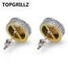 TOPGRILLZ Gold Silver Color Iced Out Cubic Zircon Round Stud Earring With Screw Back Buckle Men Women Hip Hop Jewelry Gifts