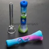 Silicon Hand Pipe Many Colored with Glass Tube Inside L=83mm D of Glass Tube=8mm Portable Tobacco Mini Pipe Dab Oil Rig DHL