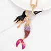 HOT Luxury Enamel Crystal necklace Fashion Bohemian Long Sweater chain flasher Mermaid Necklaces Pendants with Rhinestone For Women