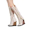 Kolnoo New Products Handmade Ladies Wadge Heel Knee Boots Large Size Party Evevning Club Fashion Booties Winter Xmas Fashion Shoes A042