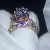 Amantes românticos coroa anel set 4ct claro 5A zircão Cz Rose Gold Filled 925 anéis de prata banda de casamento para as mulheres homens jóias