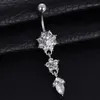 Crystal Navel Bell -knappringar 1st Ny mode Sexig dingle Flower Navel Rings Body Piercing Navel Body Jewelry3599705