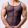 Venda quente Da Marca de Moda de Malha Dos Homens Sexy Colete Casual Spandex T-shirt Net Fios Colete Slim Fit Undershirt Respirável Transparente Gay Roupa Interior