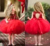 Robes de filles de fleur de paillettes de tulle rouge Tutu longueur au genou trou de serrure robe de bal petits enfants robes de fête d'anniversaire robes de bébé