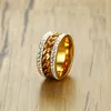 Titan stål ring högkvalitativ guldfärg kristallringar kedja dekorerad rostfritt stål ring roterbar US storlek # 7-12
