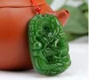 Kinesisk Naturlig Grön Färg Jade Handskuren Harmony DragonPendant + Rope Necklace