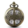 Bronze Hollow Pocket Watch Kedjor Halsband Vintage Quartz Pocket Klockor Steampunk Gifts Kids Watches Reloj de Bolsillo