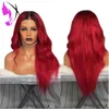 siyah kadınlar için kırmızı renk sentetik dantel ön peruk ombre orta kısmı ile Moda iki ton Simülasyon İnsan Saç Peruk vücut Dalga Peruk