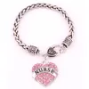 Popular In 2018 Heart Bracelet For Women NURSE Written With Beautiful Crystals And Wheat Link Chain Zinc Alloy Dropshipping