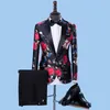 Hommes Rose Impression Costumes De Mariage Style Angleterre Costumes Jacquard Décontractés Intelligents Tenue De Fête De Mariage Bar Chanteur Hôte Costumes De Scène Spectacle Hôte