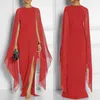 2022 Sommer-Chiffon-Etui-Abendkleid in Übergröße, Kleider für die Brautmutter mit Fledermausärmeln und hohem Schlitz, formelle Abendkleider