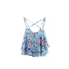 Vrouwen vintage spaghetti -riem bloemenprint chiffon tanks top zomer kleding sexy crop top vrouw