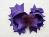 20pcs Boutique girl 4.5" fabric and mink hair bows clips pompon headwear pompoms hair accessories Hairpins GR107