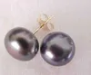 Boucles d'oreilles à tige en perles noires de Tahiti 8-9 mm OR 14 carats box194L