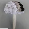 Seksi Siyah Ve Beyaz Düğün Buketi Gelin 2020 için Ucuz Tasarımcı Kristaller Rhinestone Boncuklu Ipek Çiçekler Ücretsiz Kargo