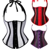 Bustiers Gothic Satin Waist Trainer Cincher Corsets Bustiers Black/White/Red/Purple Striped Halter Boned Underbust Cupless Body Shaper